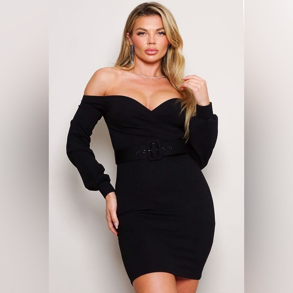 Samantha Off Shoulder Belted Mini Dress